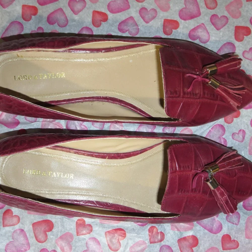 Lord & Taylor Mulberry Purple Croc Embossed Italian Leather Loafers sz 41 or 11